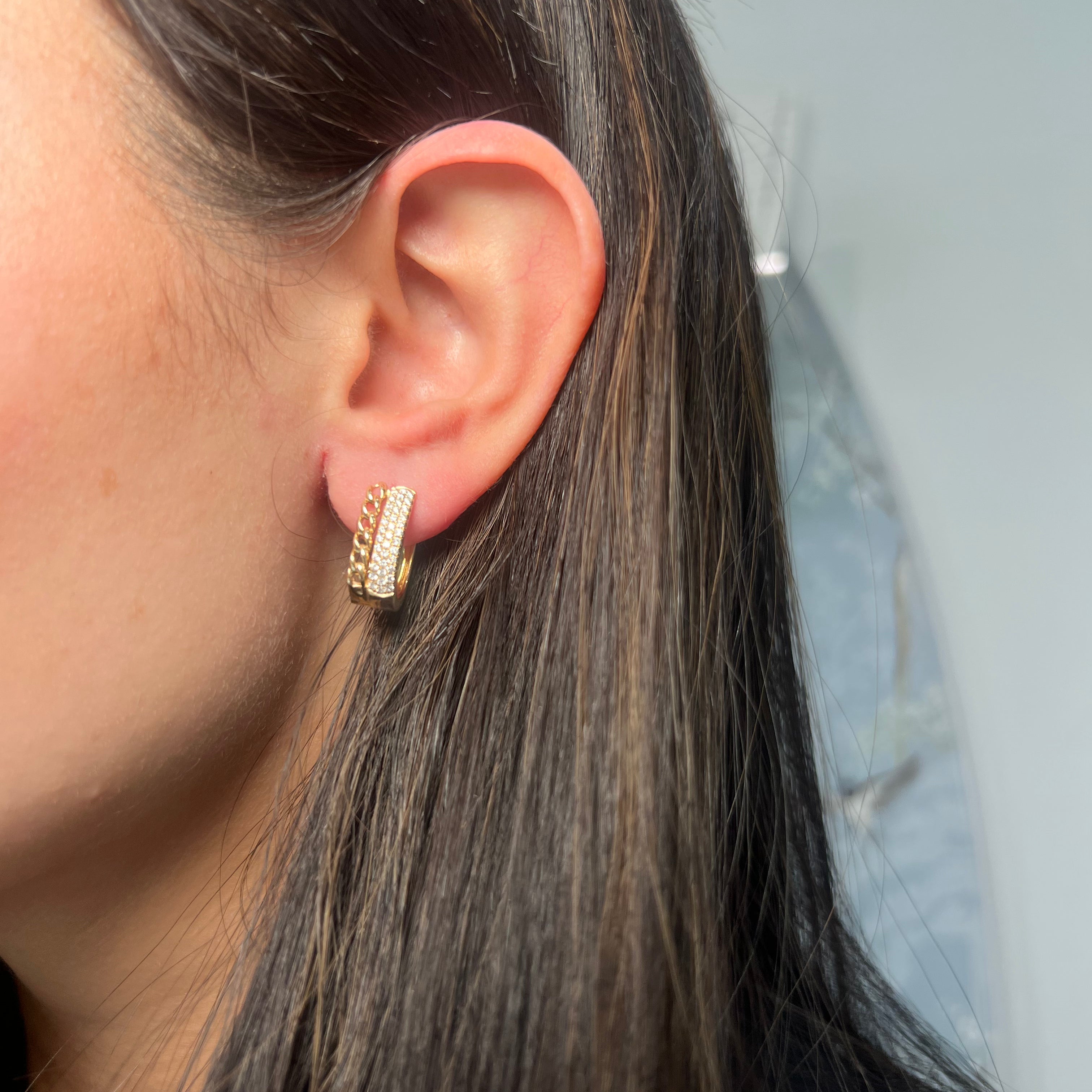 14k Yellow Gold Diamond Huggie Earrings