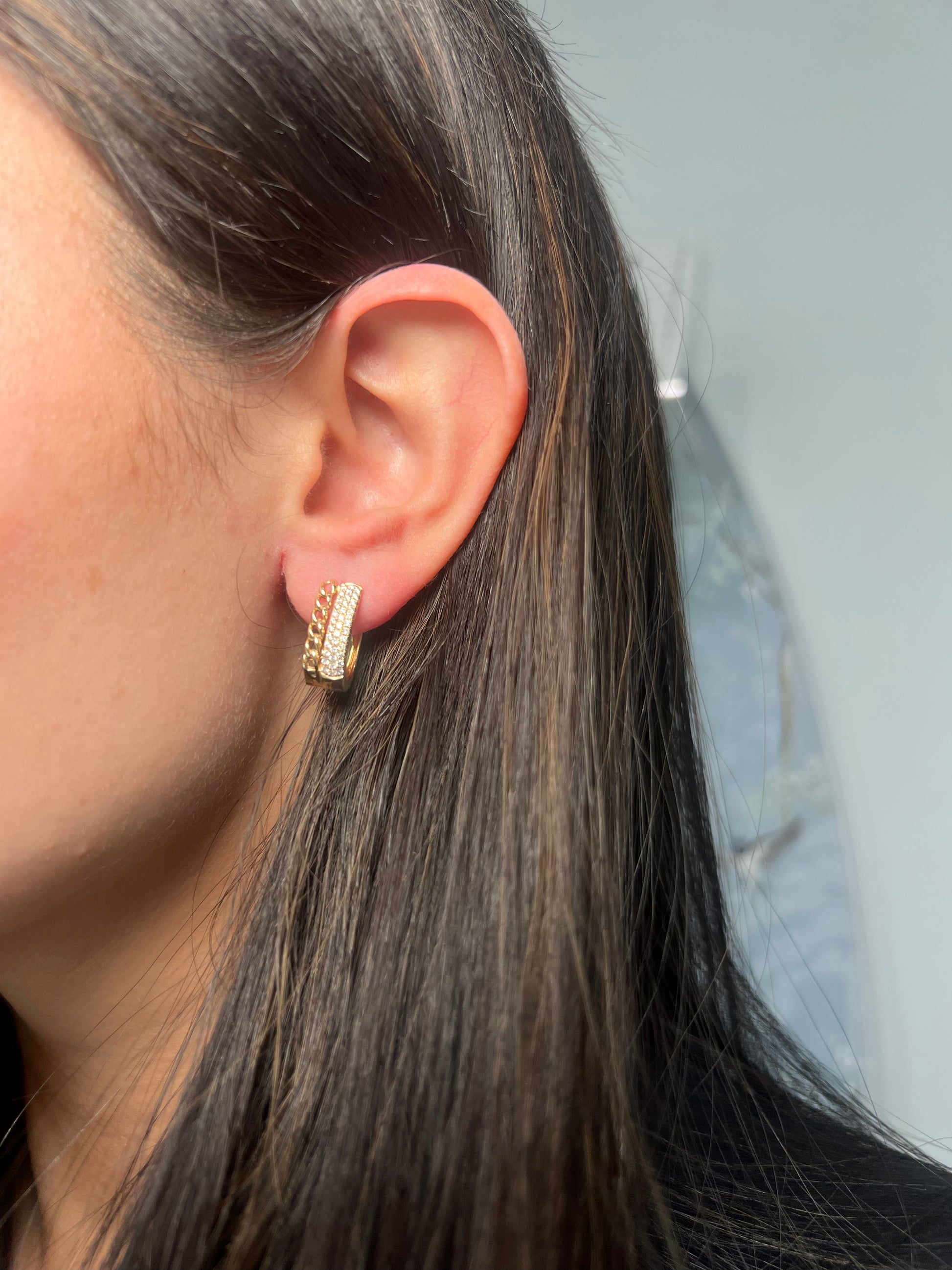 14k Yellow Gold Diamond Huggie Earrings
