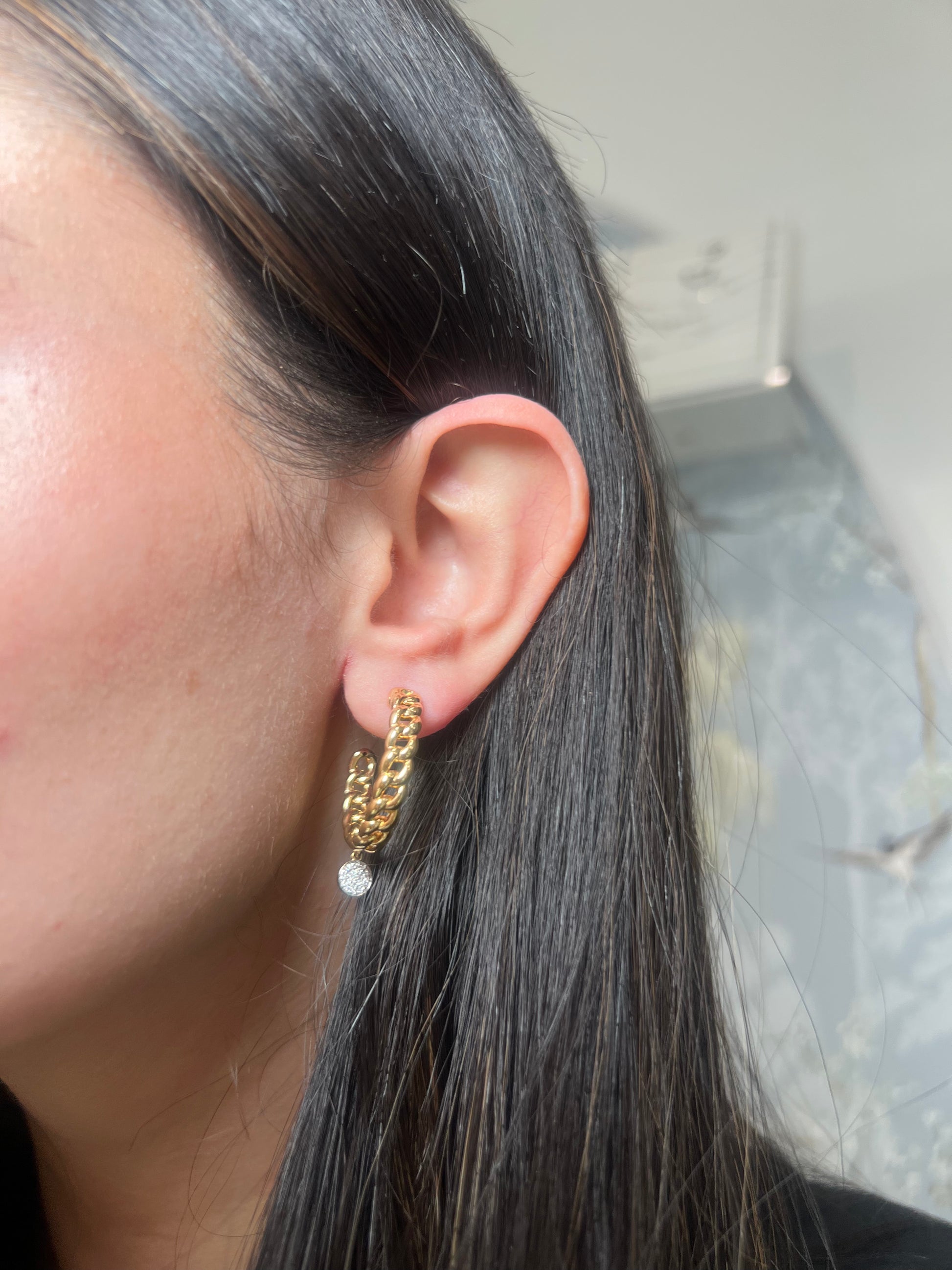 14k Yellow Gold Cuban Link Open Hoop Earrings