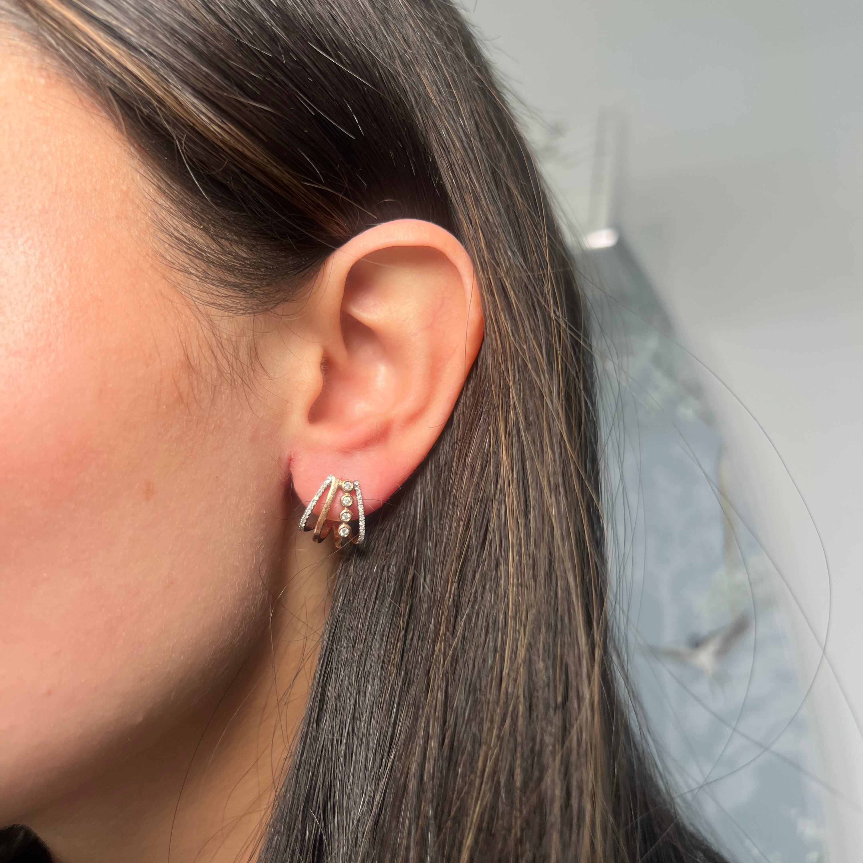 Rose gold and diamond cage earring