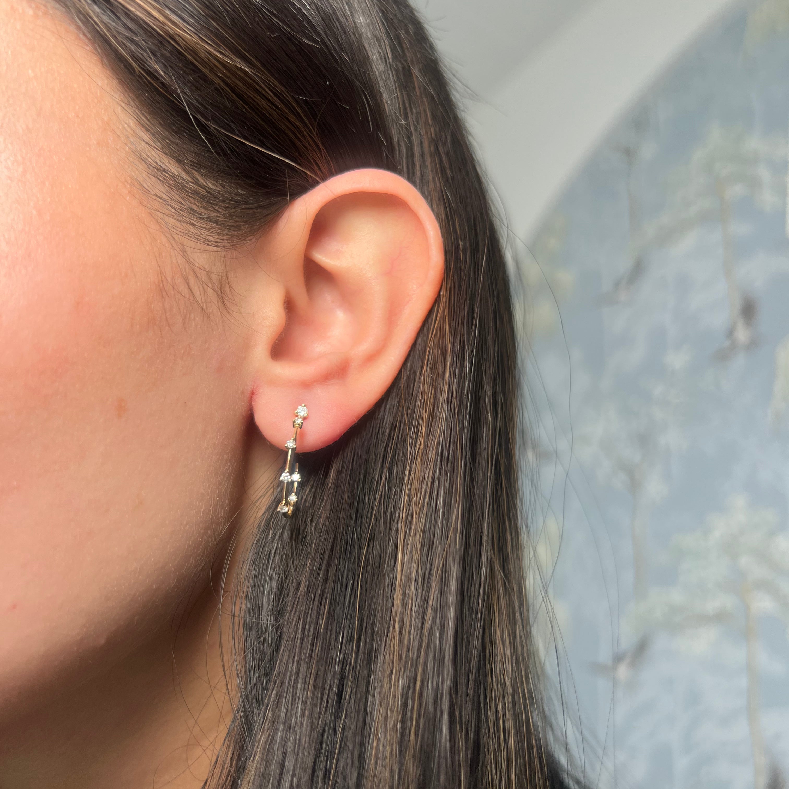 14K Yellow Gold Scattered Diamond Hoop Earrings