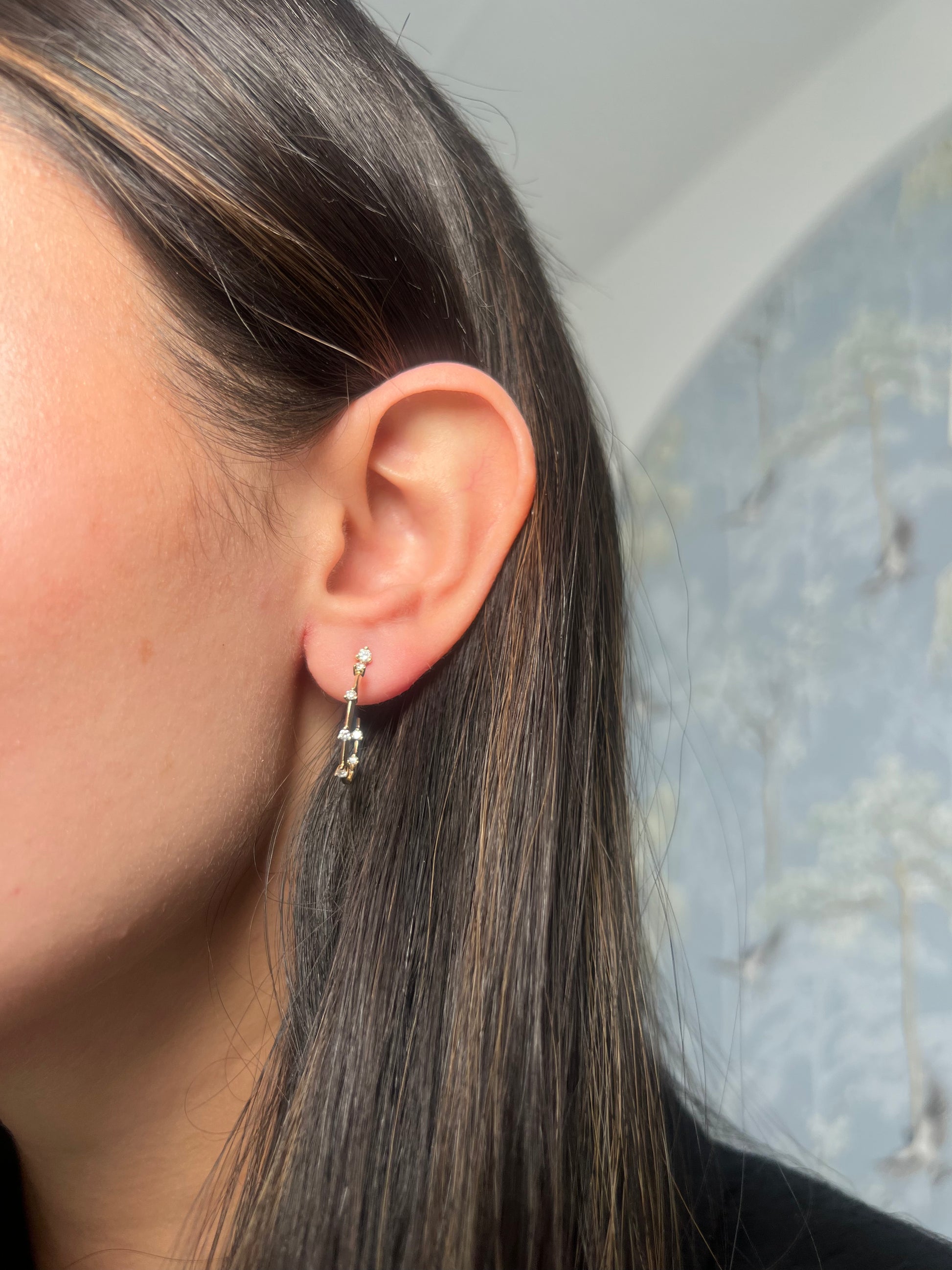 14K Yellow Gold Scattered Diamond Hoop Earrings