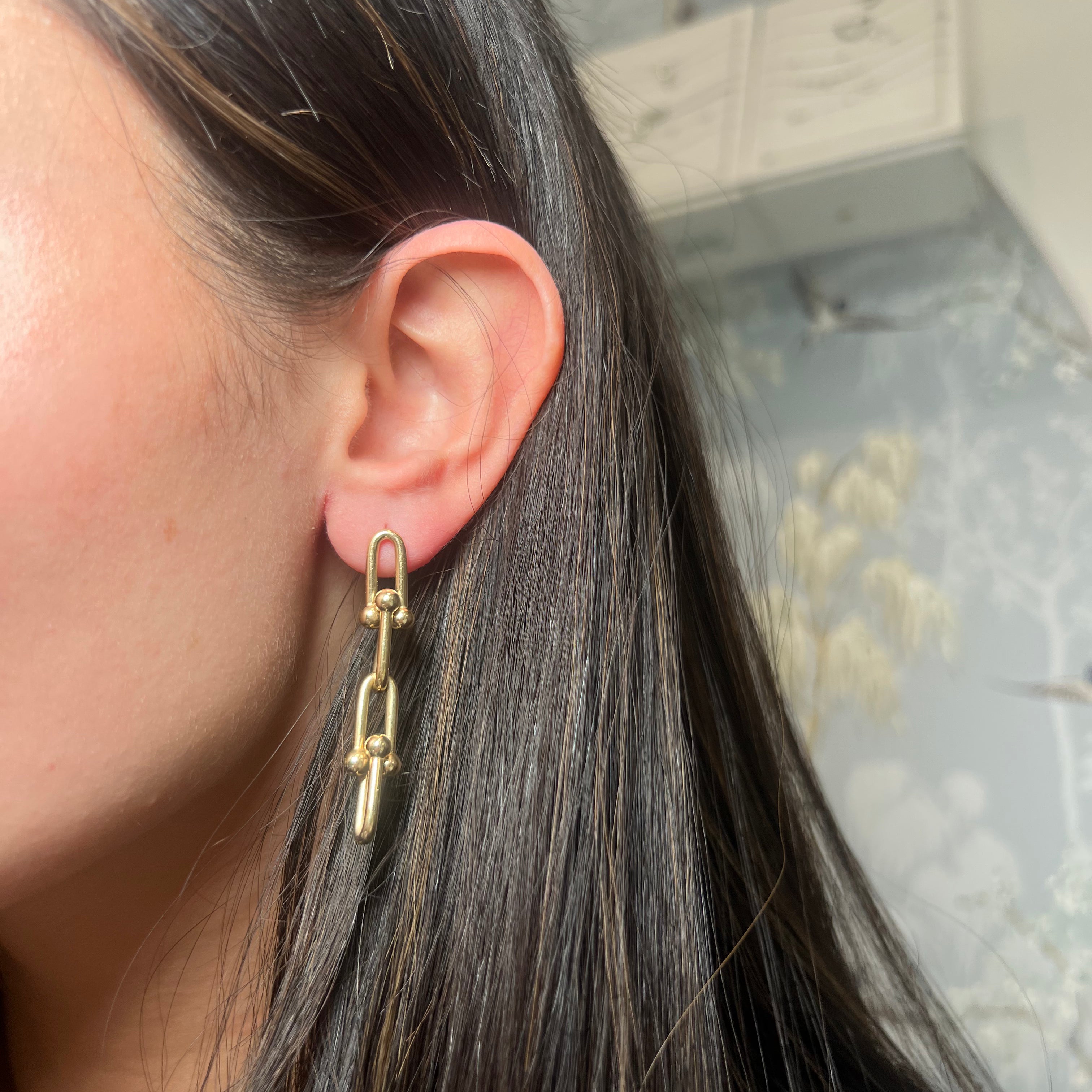 14K Yellow Gold Tiffany Link Hanging Earrings