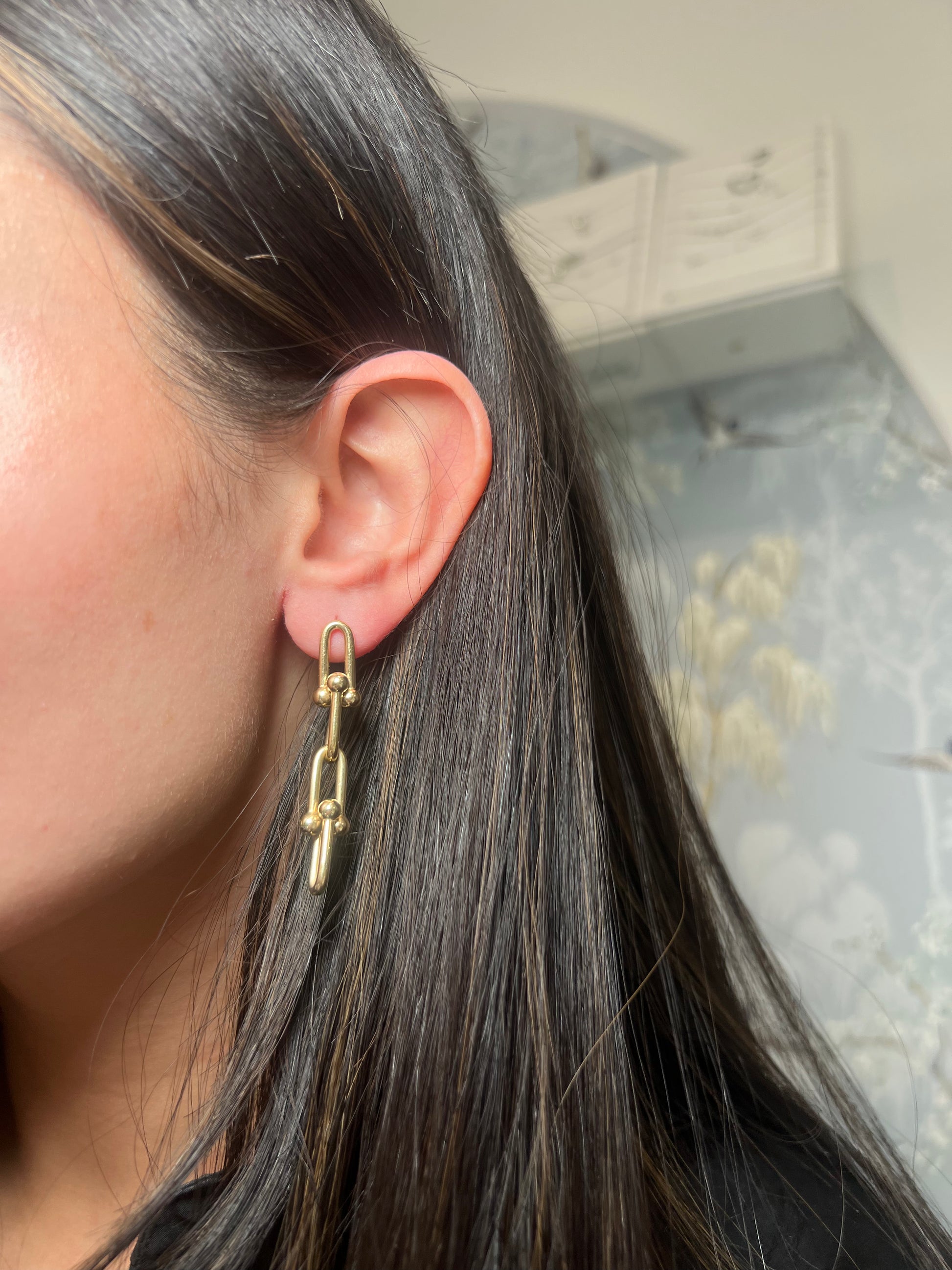 14K Yellow Gold Tiffany Link Hanging Earrings