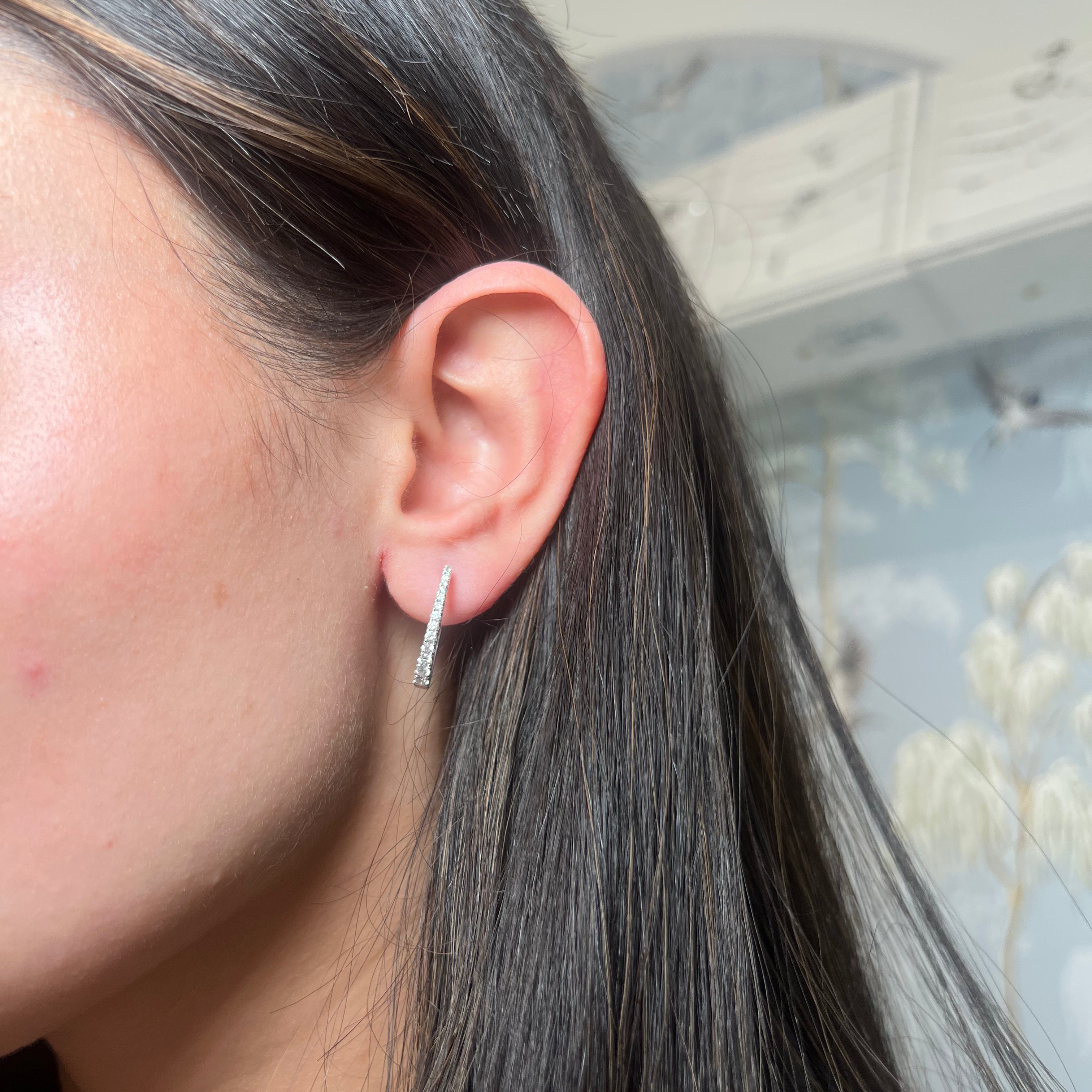 14k White Gold Tapered Diamond Hoop Earrings