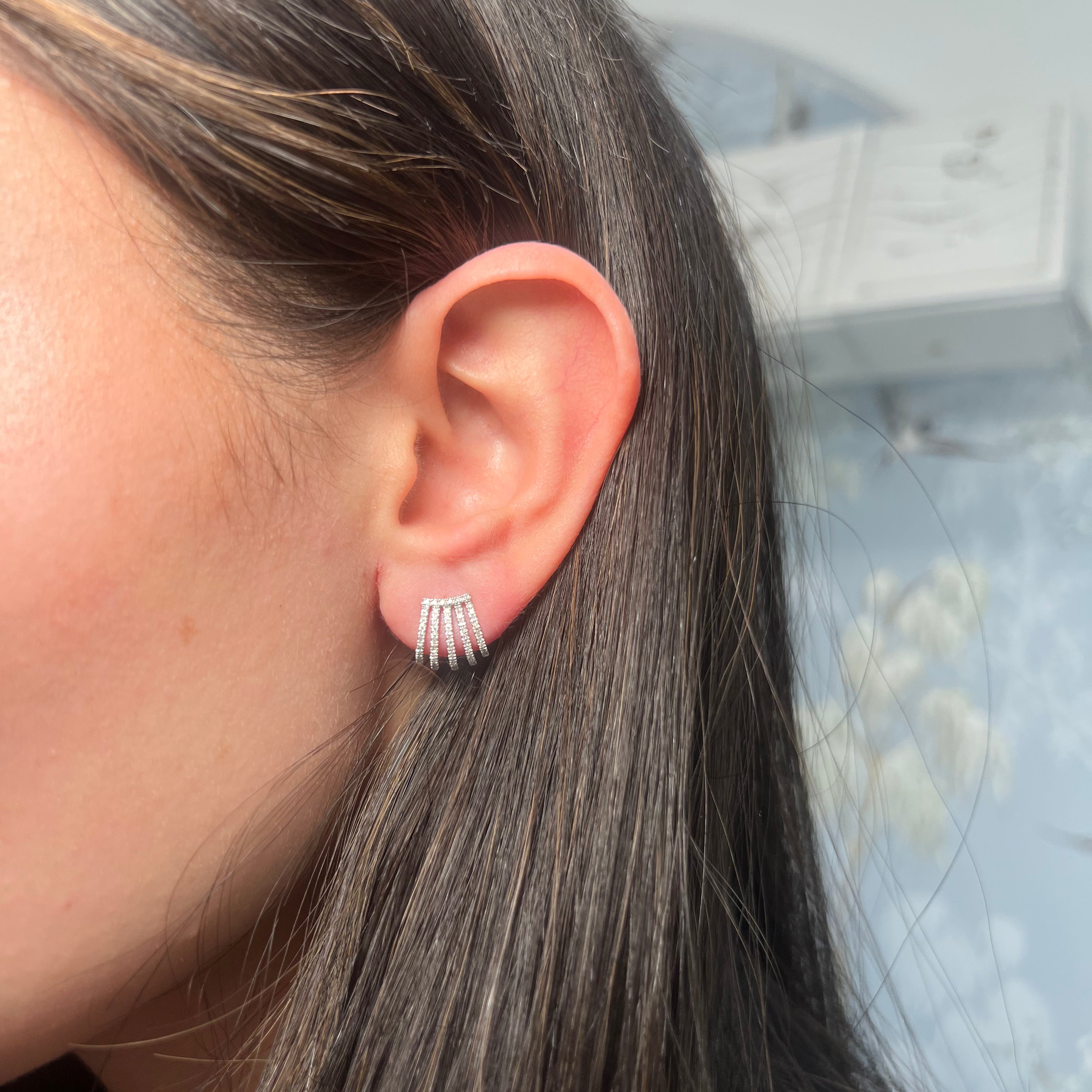 14k Gold Diamond Caged Lobe Stud Earrings