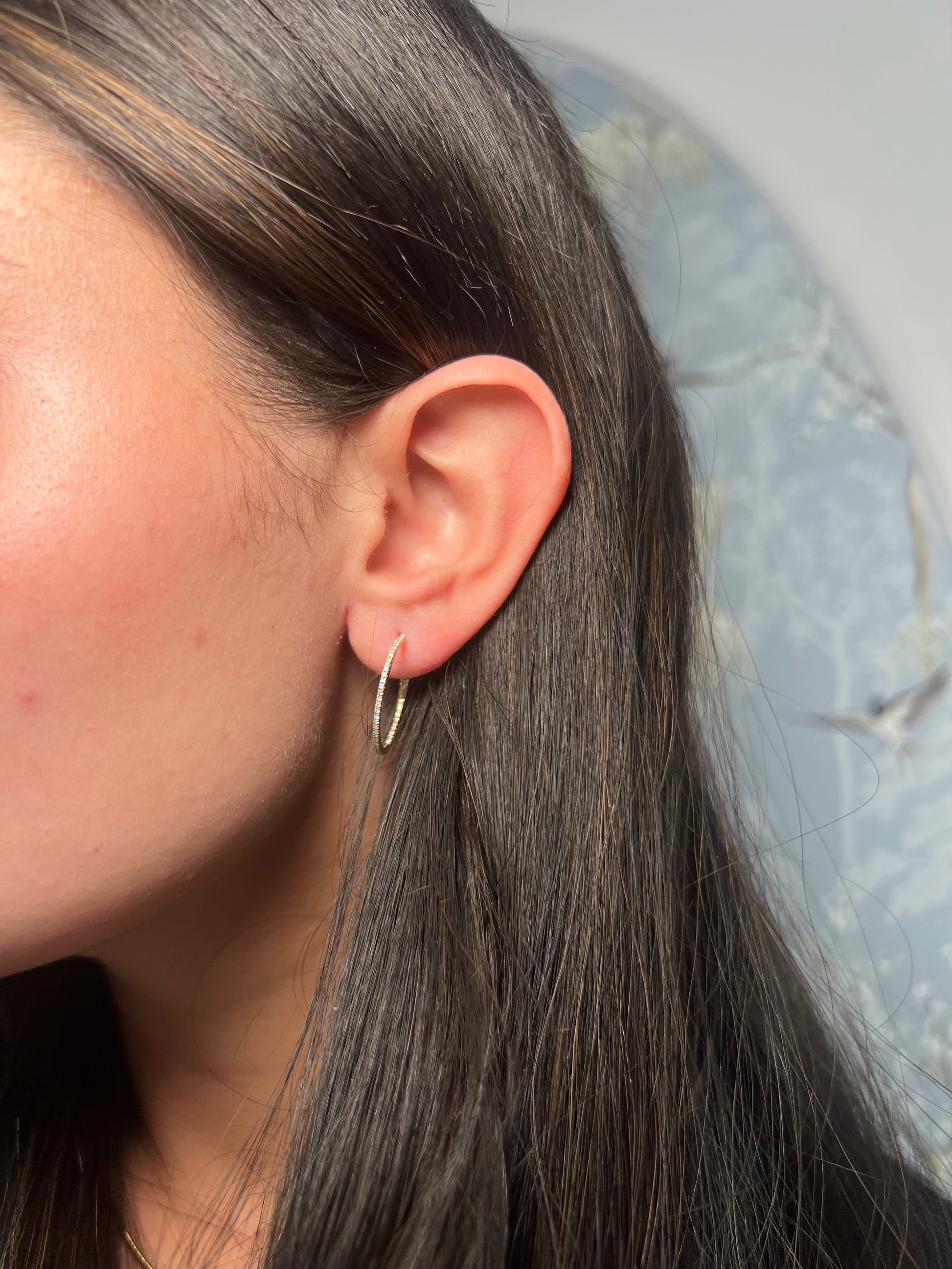 14k Gold Diamond 21 mm Hoops