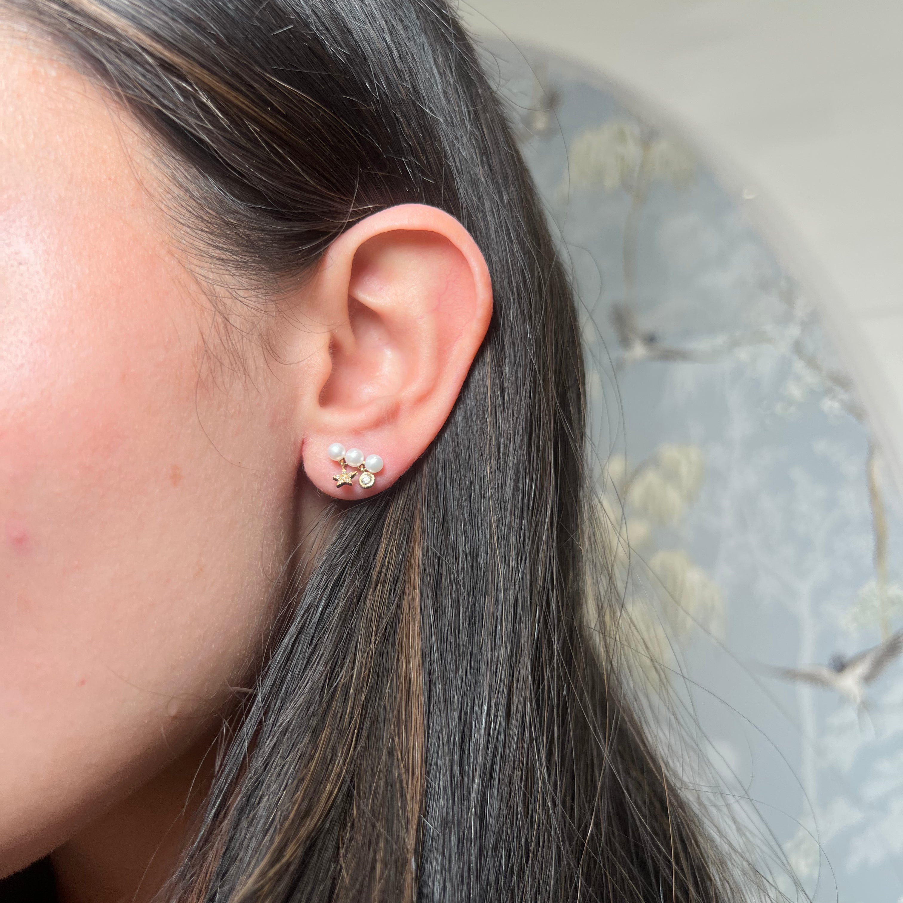 Yellow Gold Pearl Charm Earrings