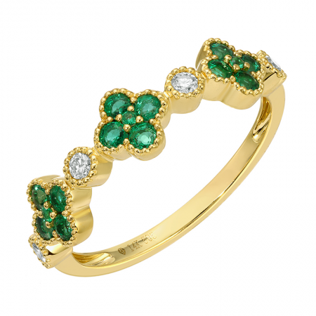 14k Yellow Gold Clover Emerald & Diamond Ring