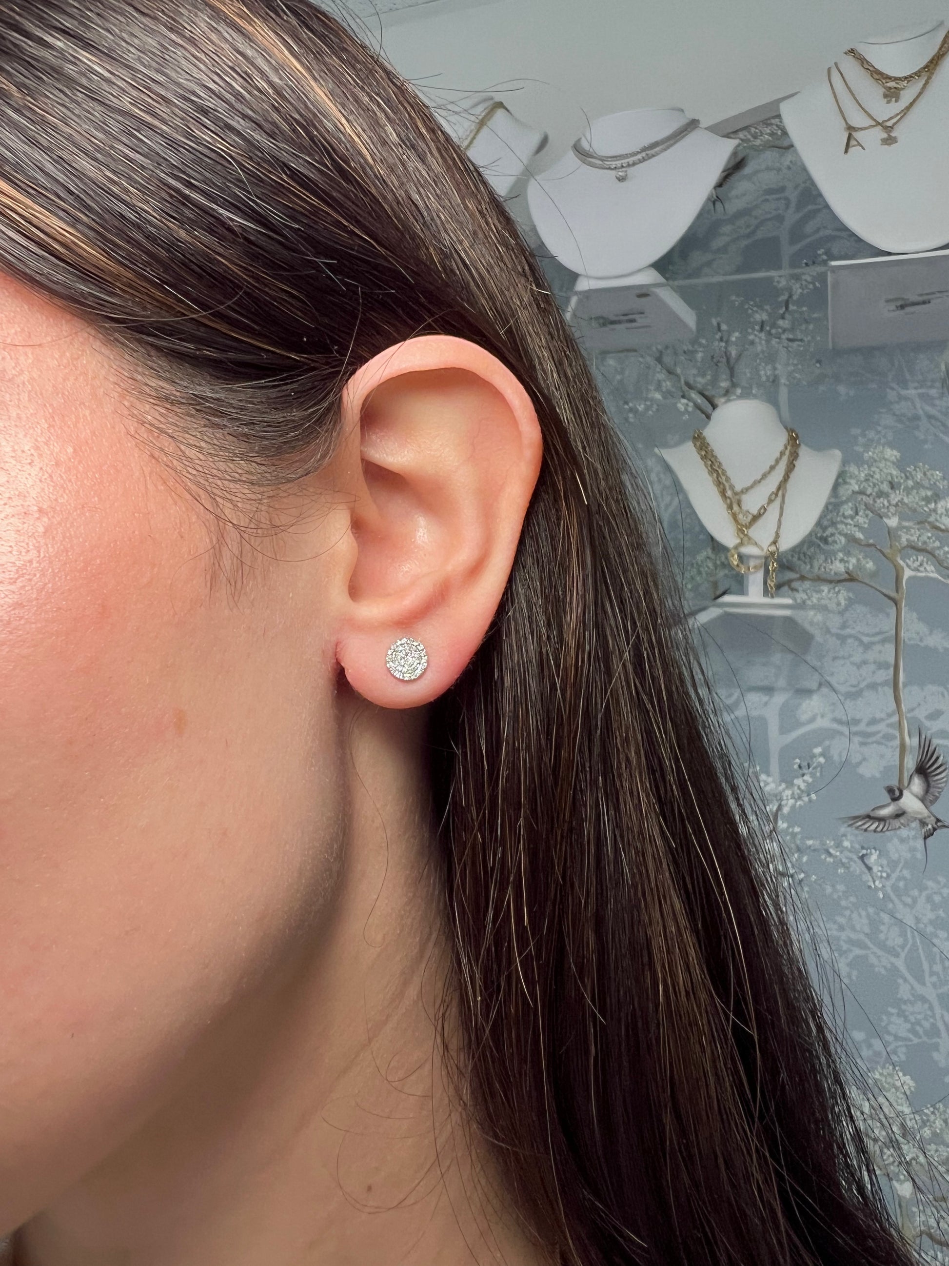 14k White Gold Circle Diamond Stud Earrings