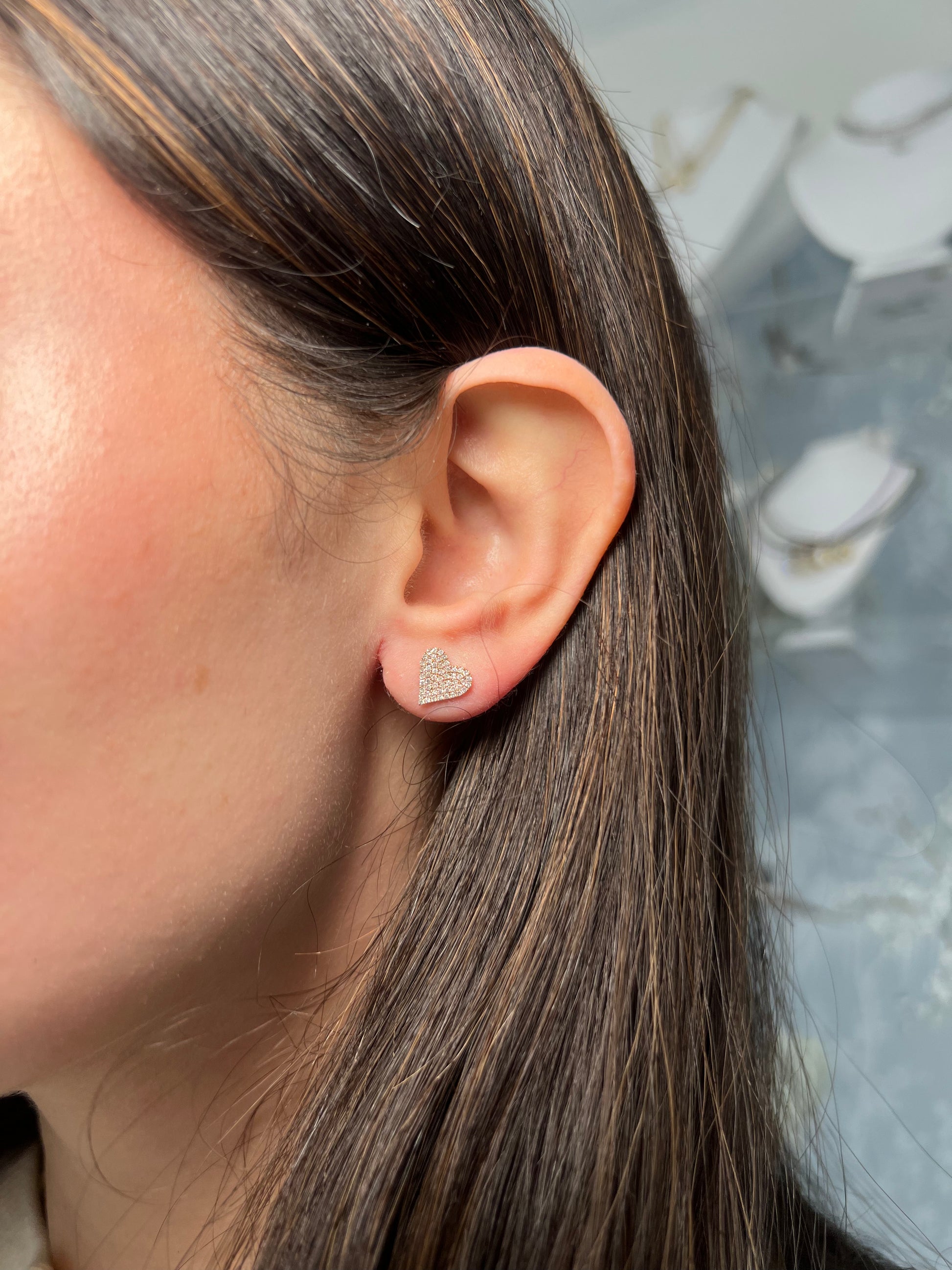 14k Gold Diamond Pave Heart Studs