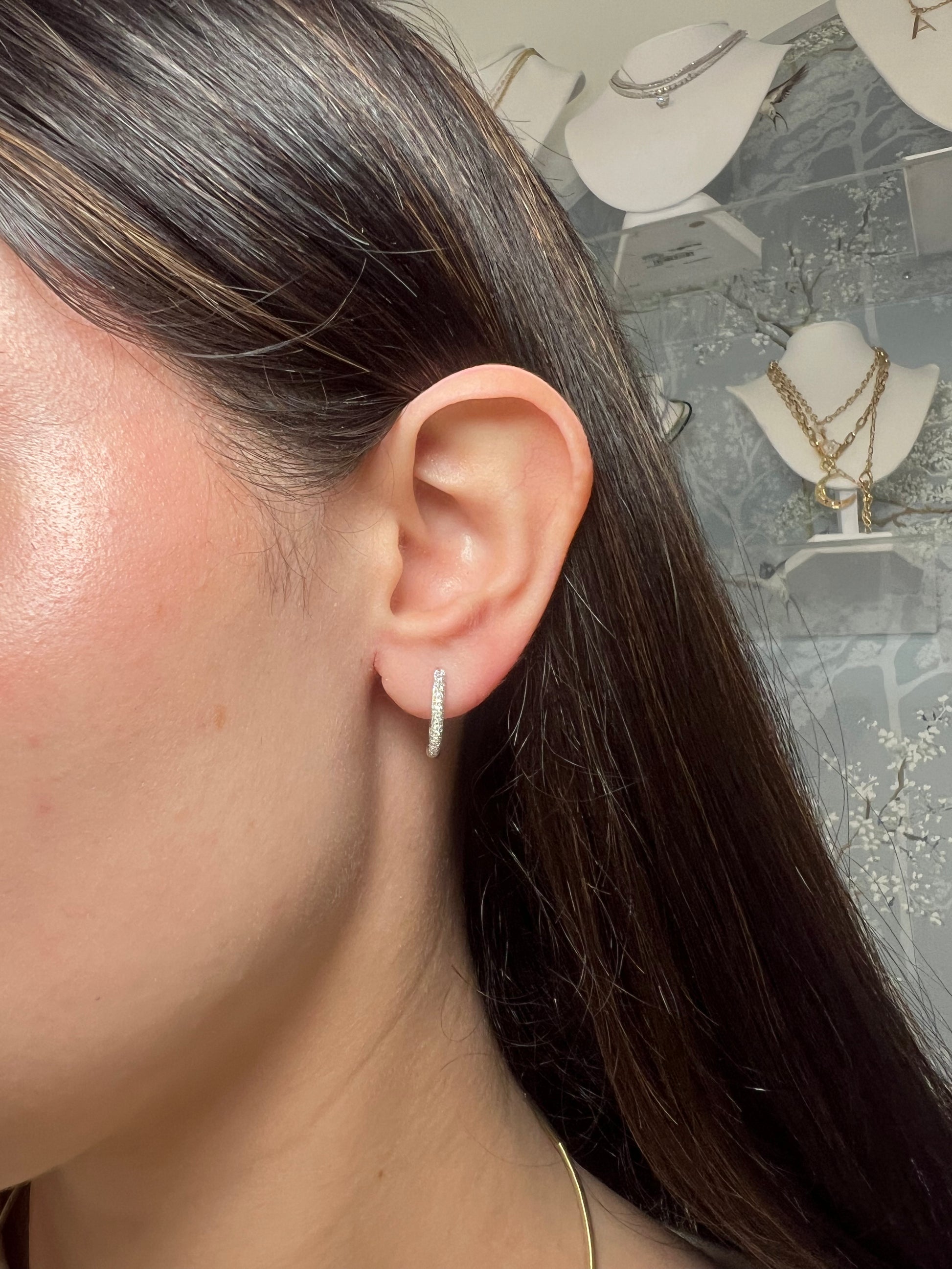 14k White Gold Diamond Huggie Earrings