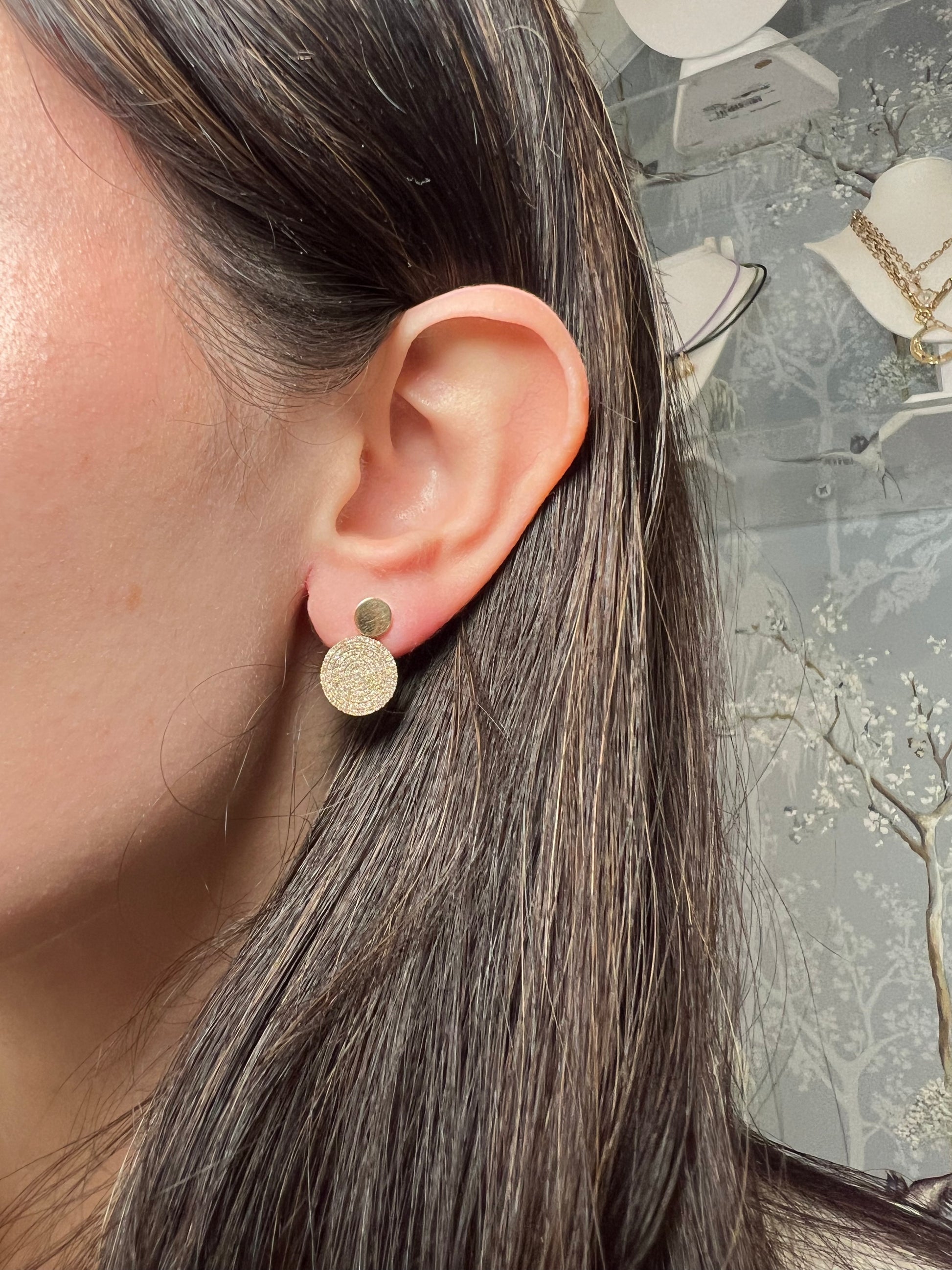 14k Gold Diamond Mismatched Circle Earrings