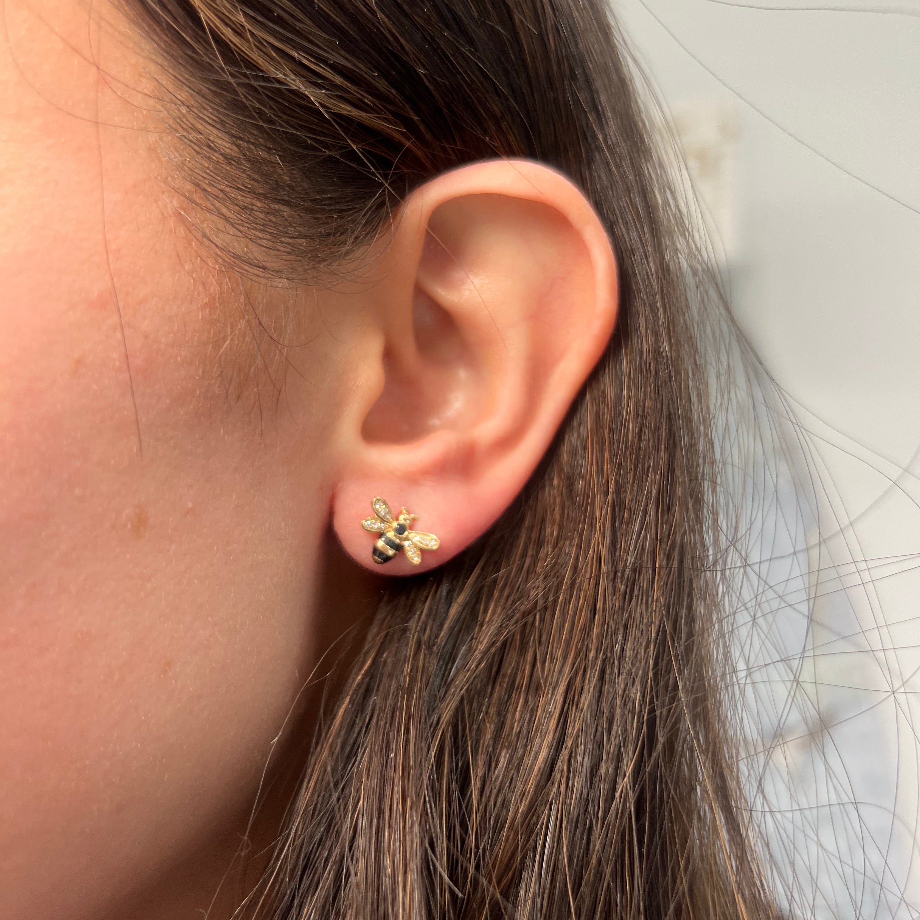 14k Yellow Gold Bumble Bee Diamond Stud Earrings