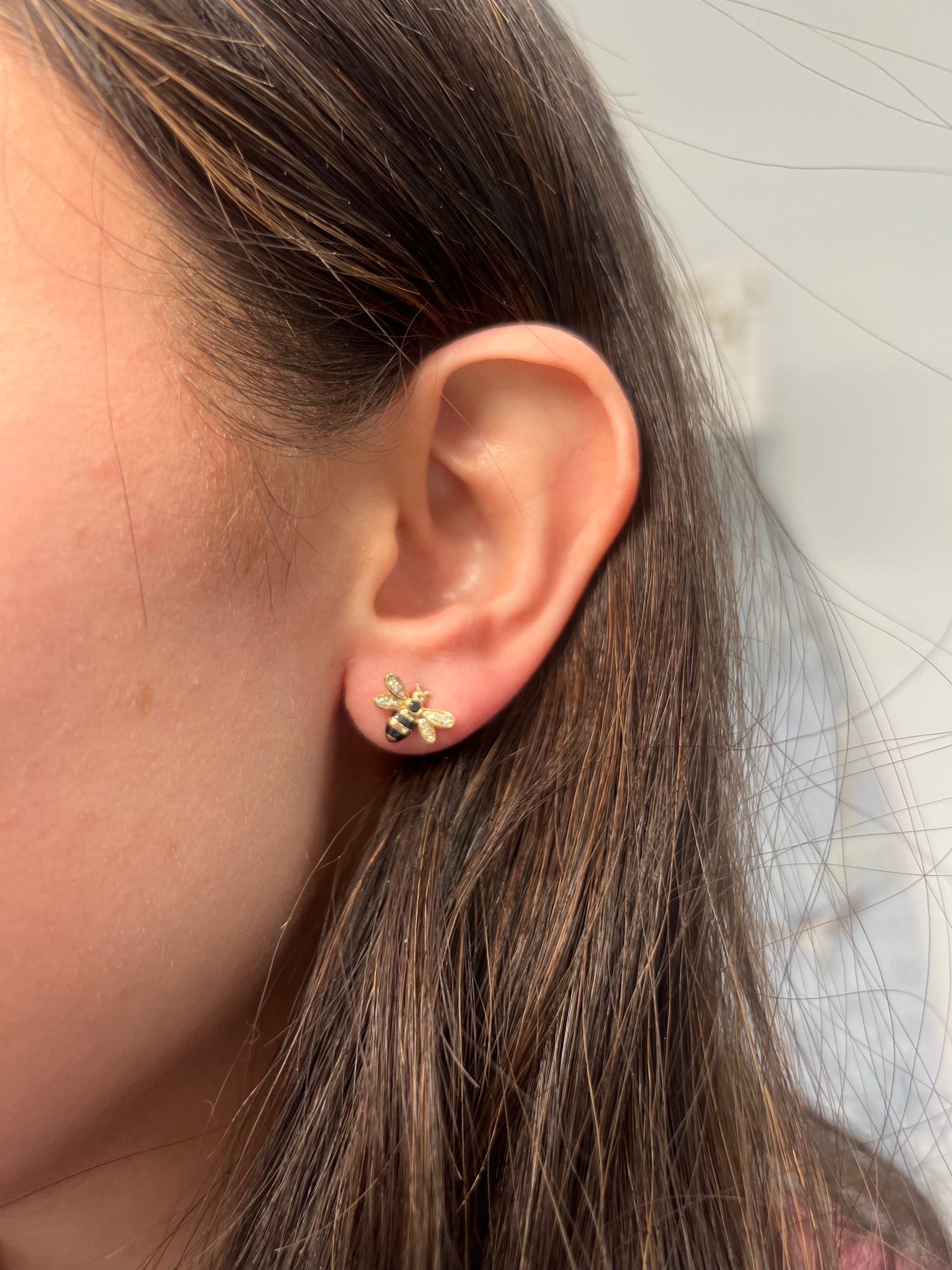 14k Yellow Gold Bumble Bee Diamond Stud Earrings