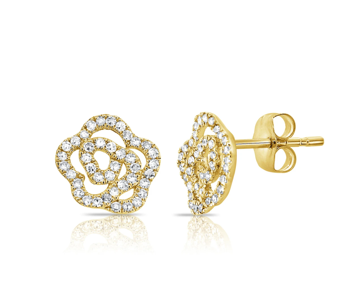 14k Yellow Gold Diamond Flower Earring