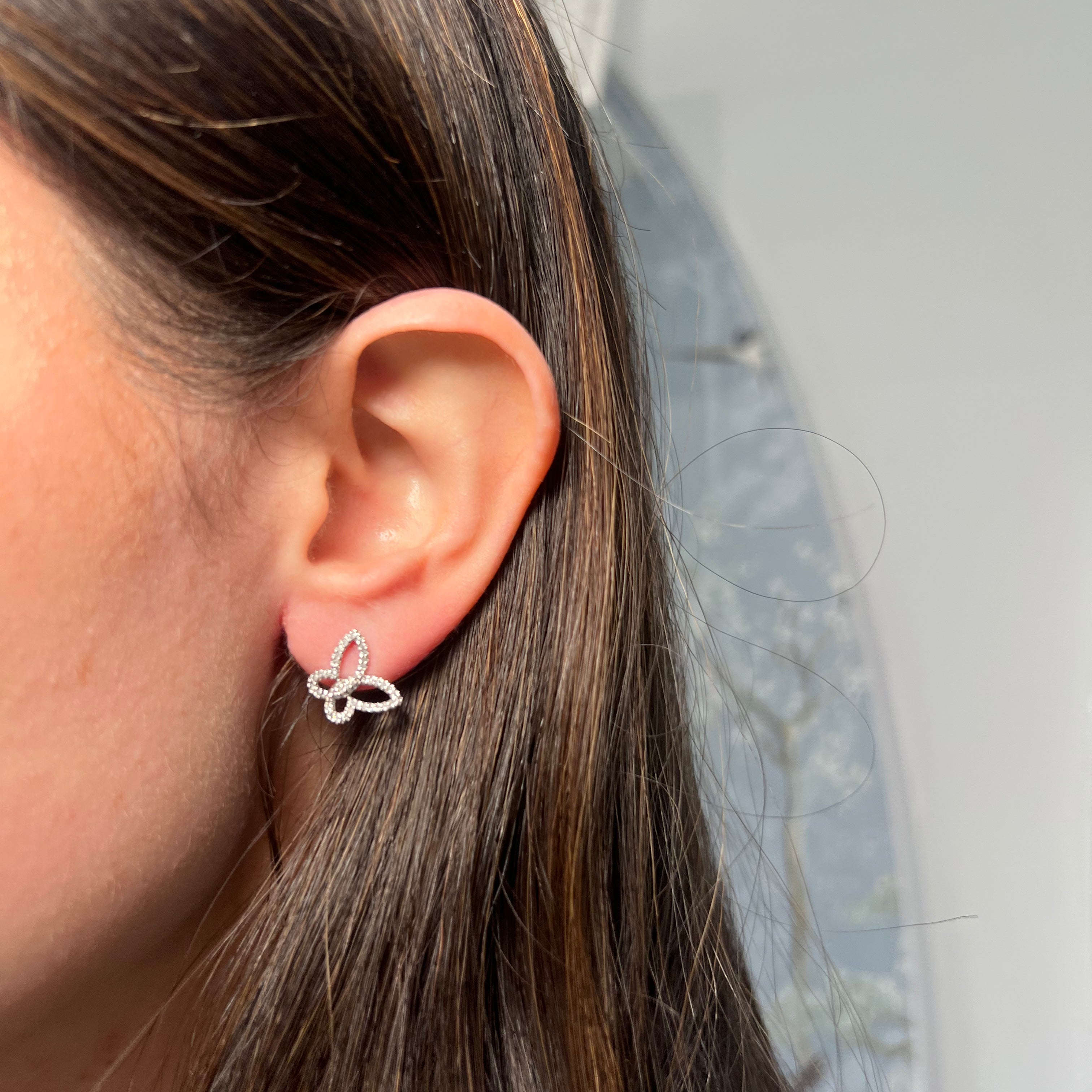 White Gold Butterfly Single Micro Pave Diamond Earrings