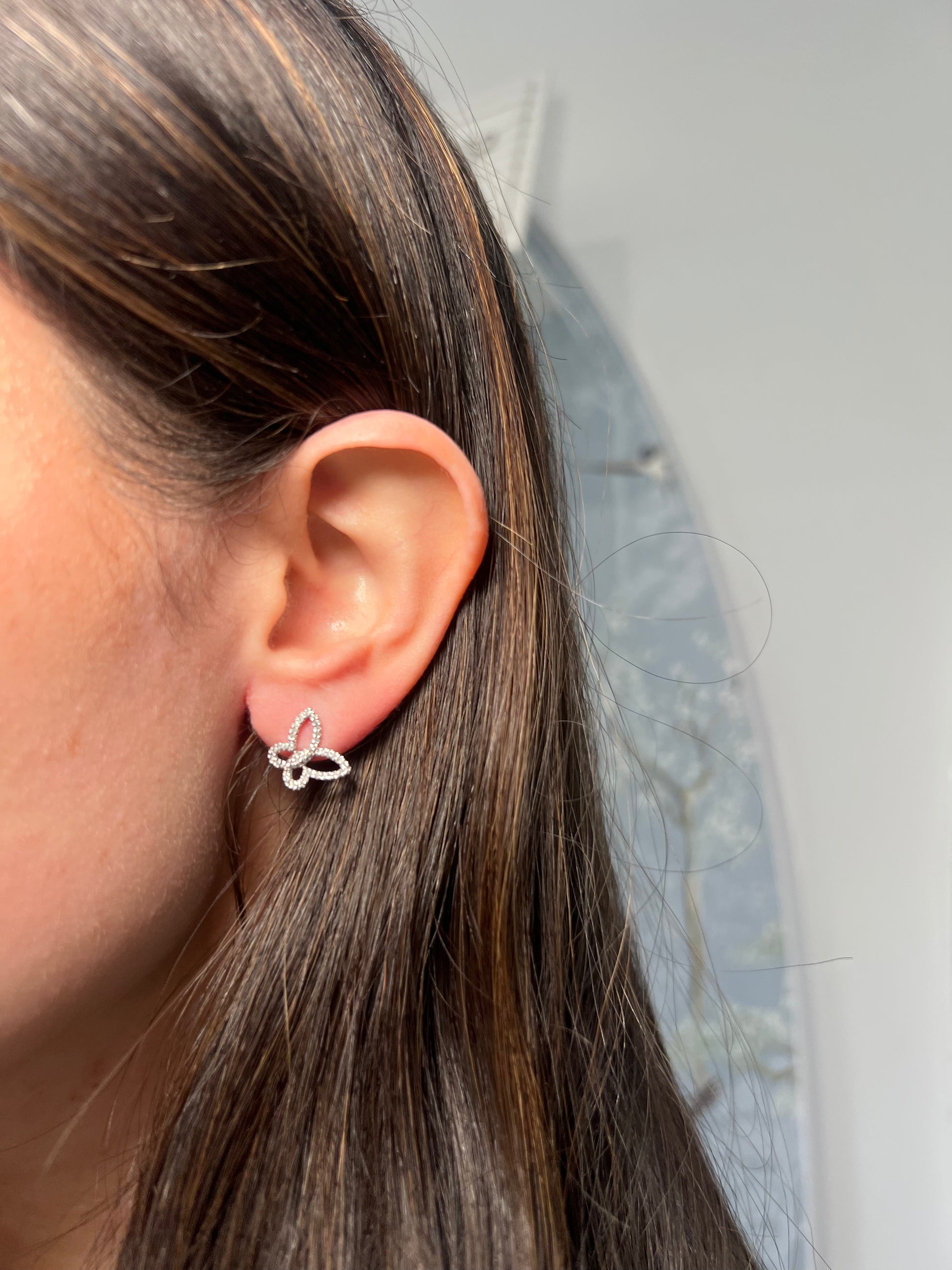 White Gold Butterfly Single Micro Pave Diamond Earrings