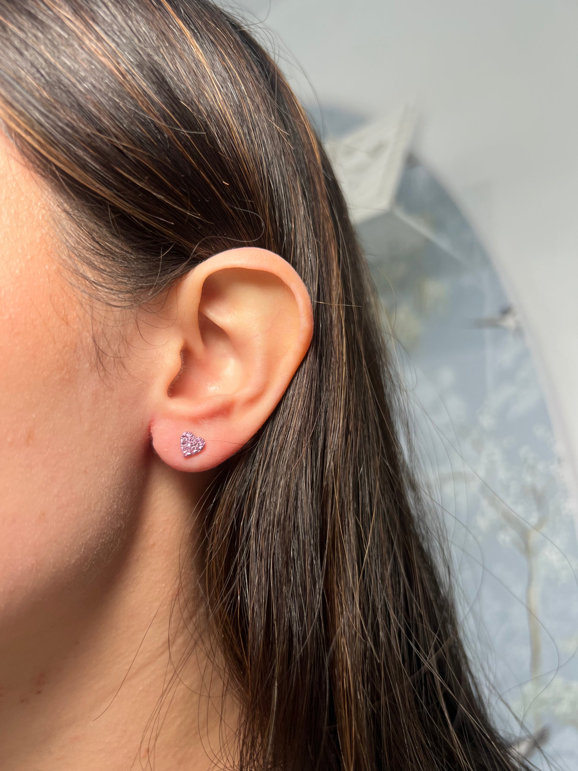 14k Yellow Gold Pink Sapphire With Color Rhodium Heart Stud Earrings