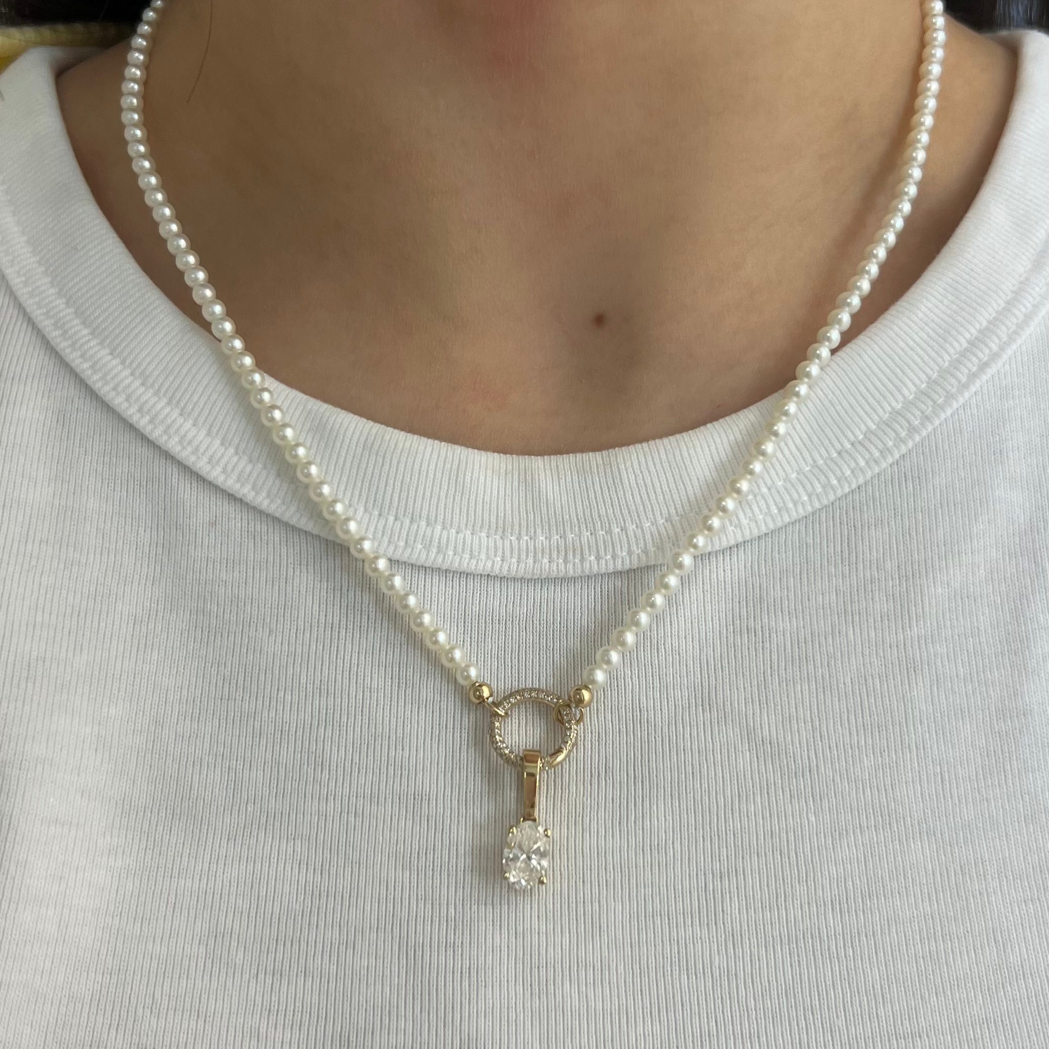 Pearl Necklace with Diamond Open Clasp