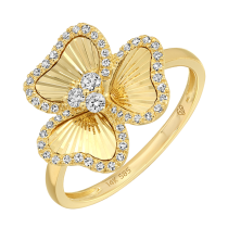 14k Yellow Gold Lines Fluted Flower Diamond Ring