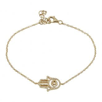 14k Yellow Gold Diamond Hamsa Bracelet