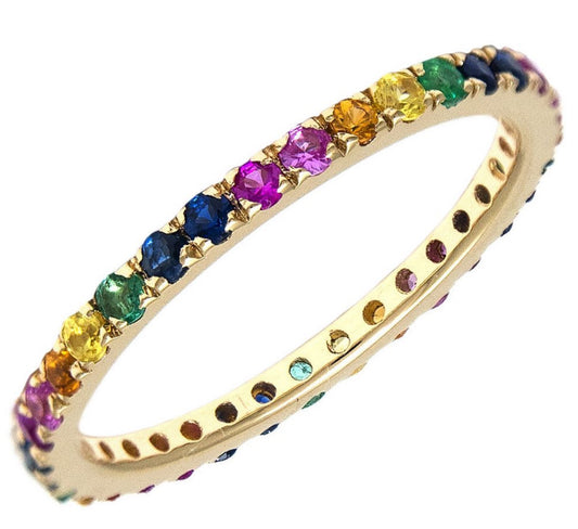 14k Rainbow Multi Gem Diamond Ring