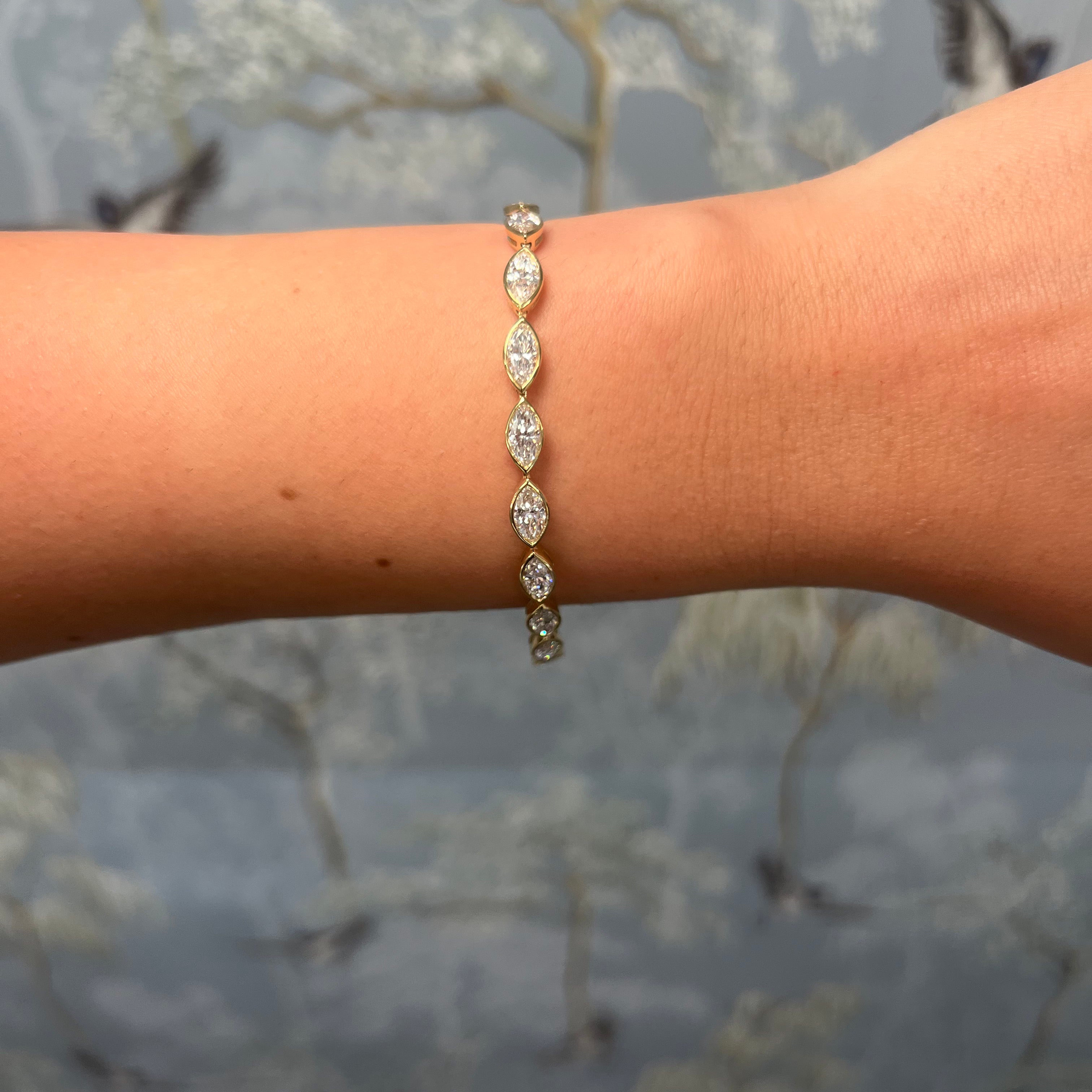 18k Yellow Gold Lab Diamond Marquise Bezel Set Tennis Bracelet