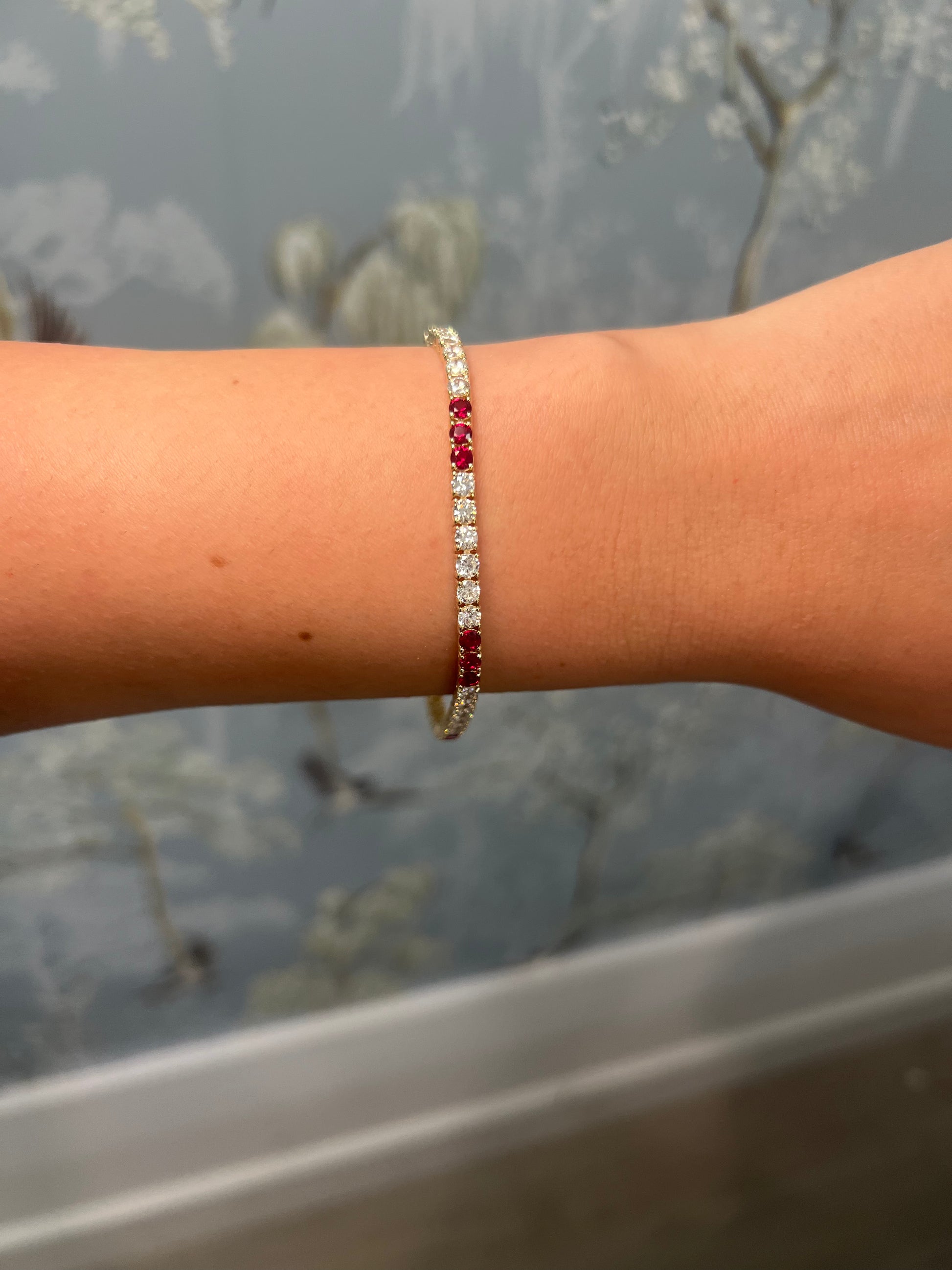 14k Yellow Tennis Lab Diamond and Ruby Bracelet
