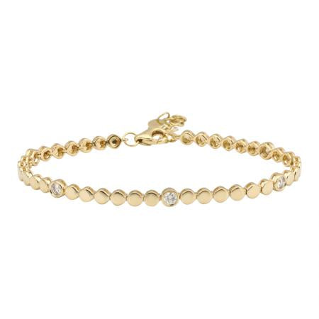 14k Yellow Gold Bezel Diamonds Gold Disc Bracelet