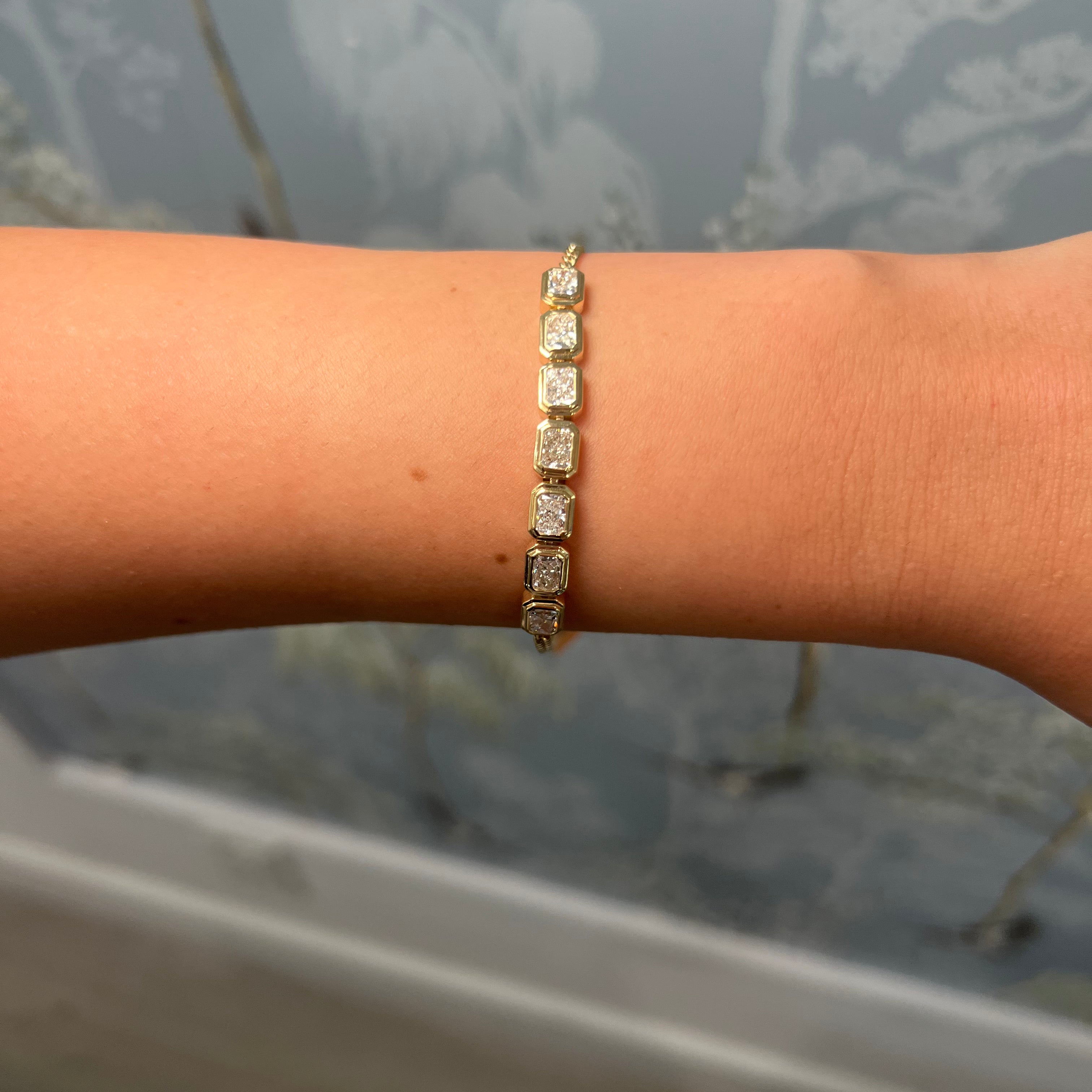 14k Yellow Gold Bezel Radiant Diamond Bracelet