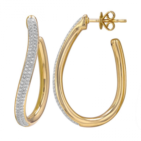 14k Yellow Gold Diamond Curved Hoop Earrings