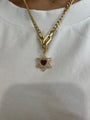 14k Yellow Gold Diamond Heart with Ruby Star of David Charm
