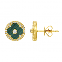 14k Yellow Gold Clover Circle Malachite Stud Earrings