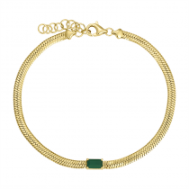 14k Yellow Gold Green Agate Herringbone Bracelet