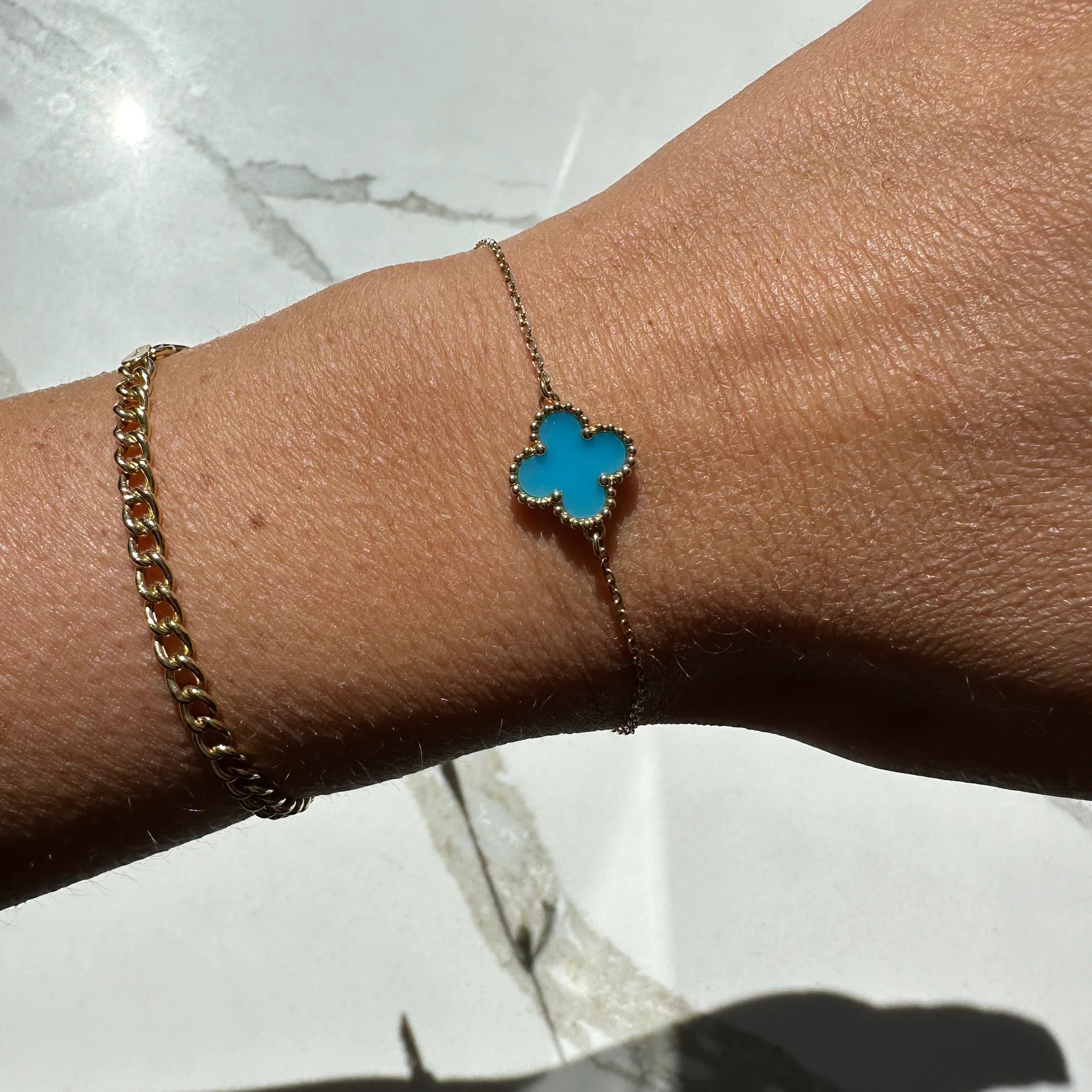 14k Medium Turquoise Clover Bracelet