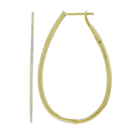 14k Yellow Gold Pear Shaped Inside Out Diamond Hoop Earrings