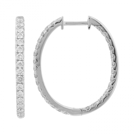 14k White Gold In And Out Diamond Oval Hoop Earrings