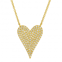 14k Yellow Gold Pointy Heart Diamond Necklace