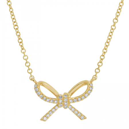 14k Yellow Gold Bow Diamond Necklace