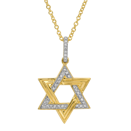 14k Yellow Gold Diamond Star Of David Necklace