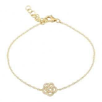 14k Yellow Gold Camellia Flower Diamond Bracelet