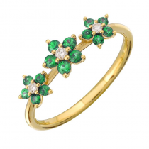 14k Yellow Gold Emerald Flower Diamond Ring