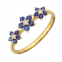 14k Yellow Gold Sapphire Flower Diamond Ring