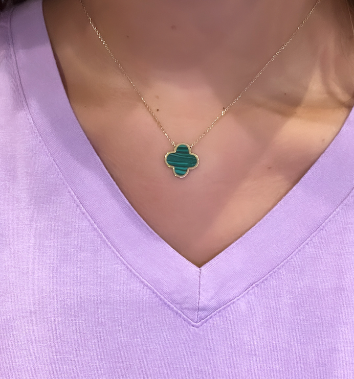 14k Gold Enamel Clover Necklace