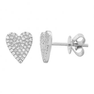 14k White Gold Open Heart Diamond Stud Earrings