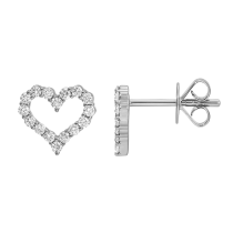 14k White Gold Open Heart Diamond Stud Earrings