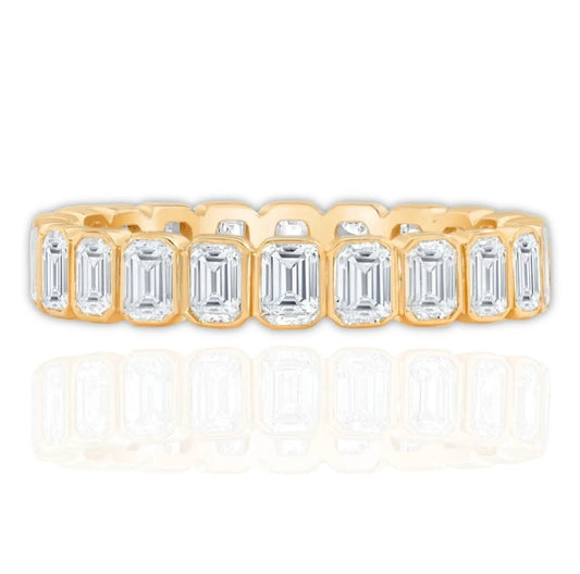 14k Gold Bezel Emerald 10 Pointers Eternity Band