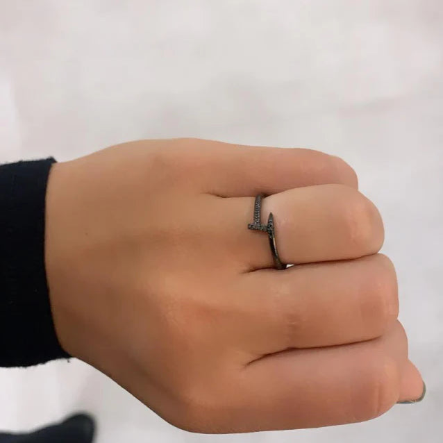 14k Gold Black Diamond Nail Ring