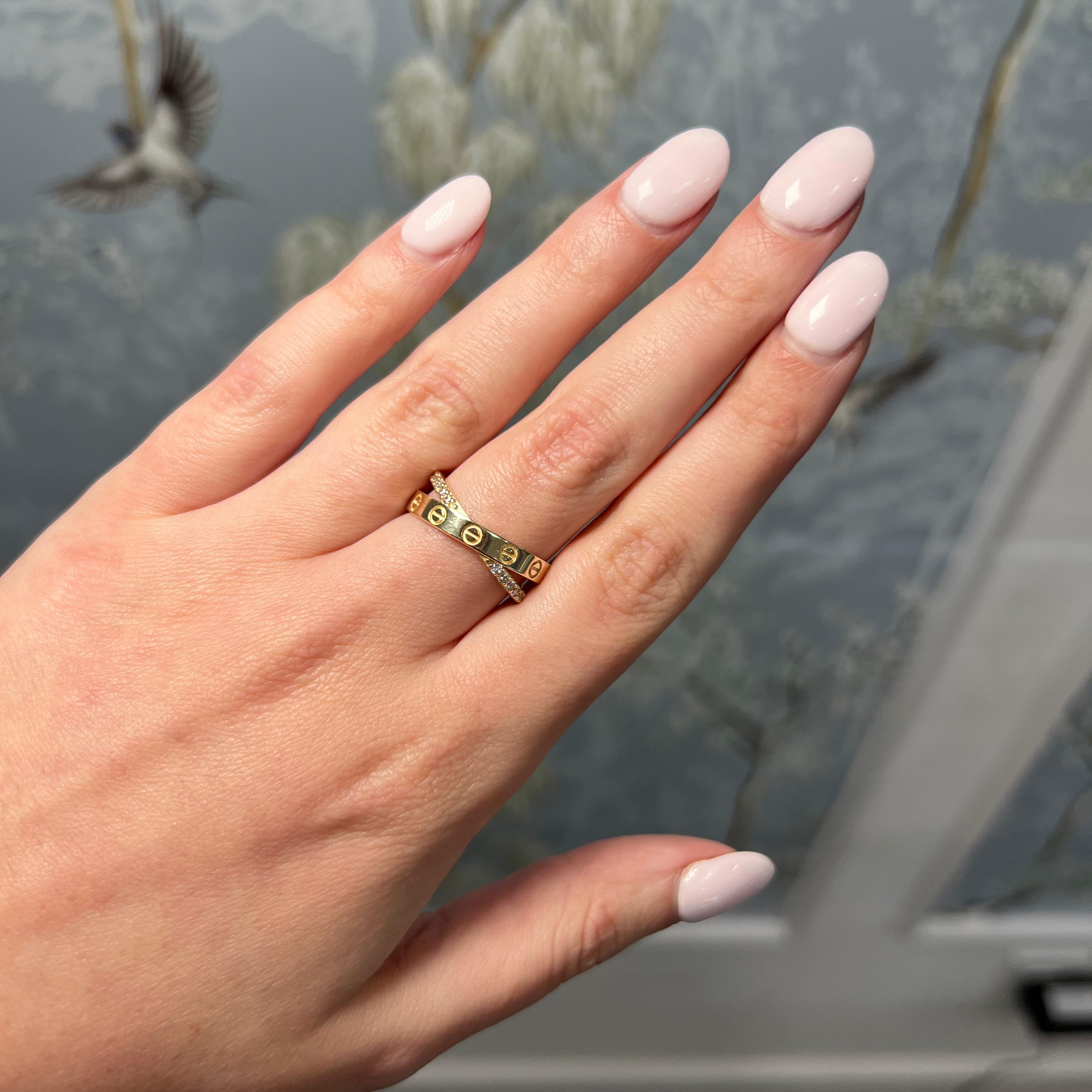 Yellow Gold Screw Diamond Crossover Ring
